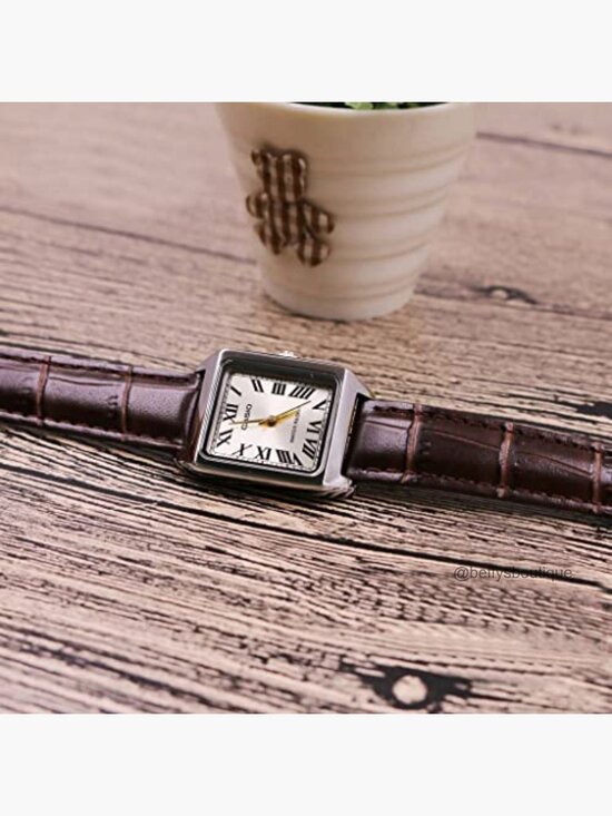 Analog Quartz Watch with Brown Leather Strap and Square Gold Dial main image 4